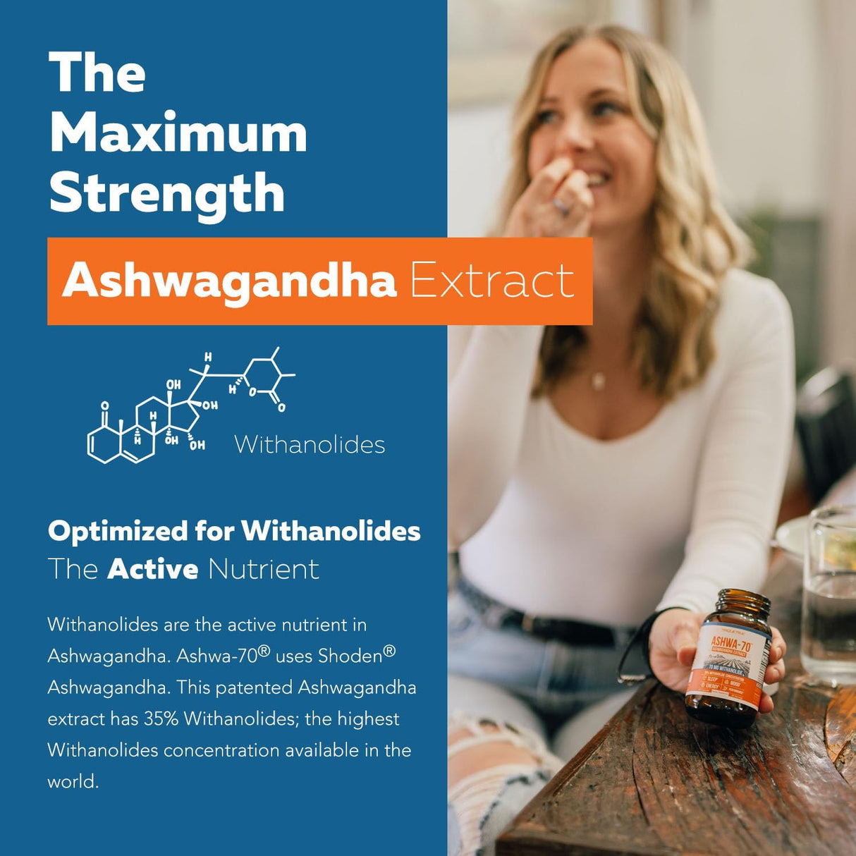 Ashwa-70®: Extracto de Ashwagandha 35% Withanolides, Máx Fuerza