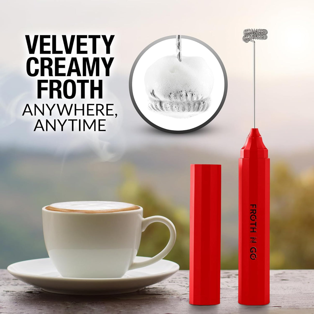 Espumador de leche recargable con estuche, modelo Froth N Go