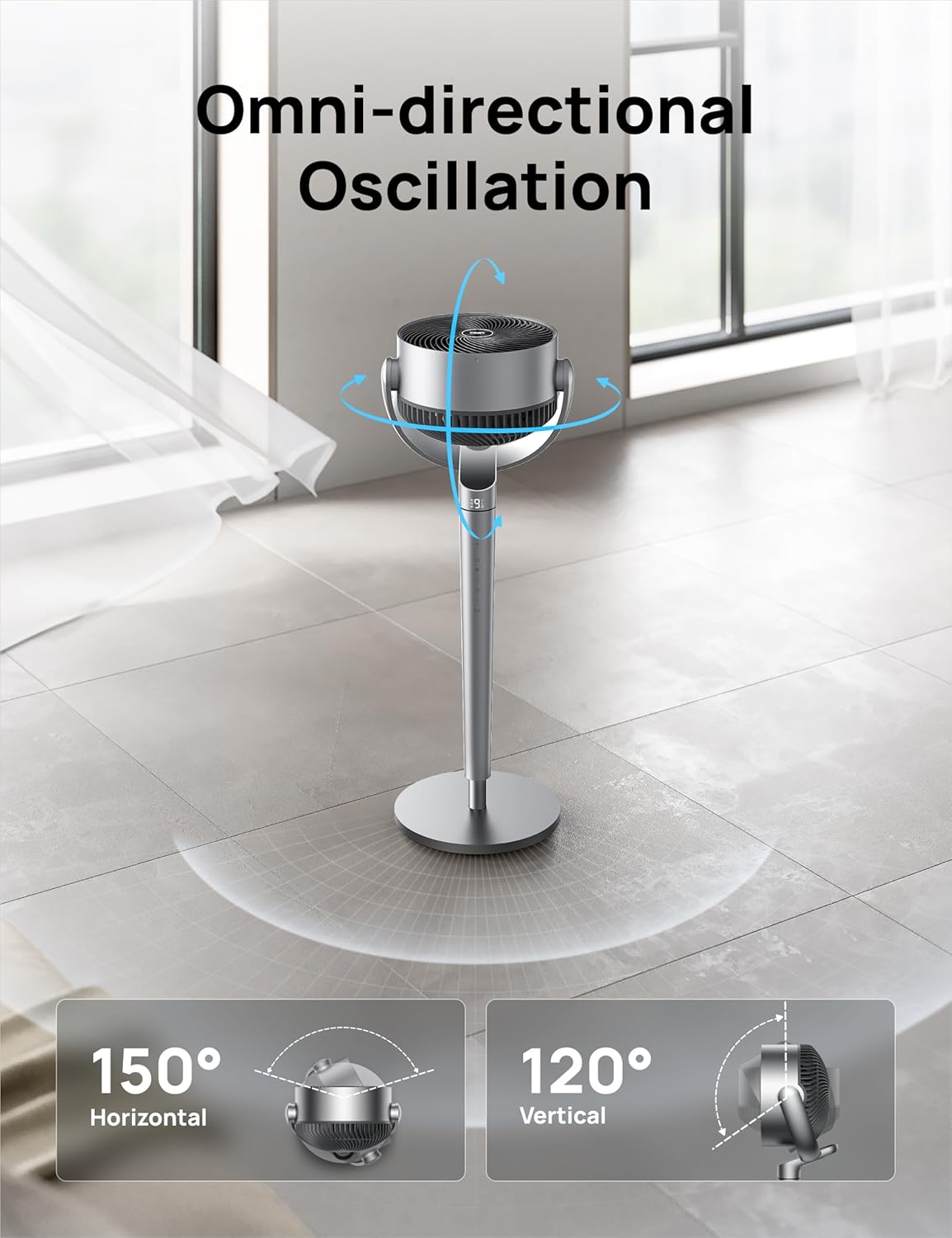 Ventilador oscilante Dreo, 9 velocidades, control inteligente