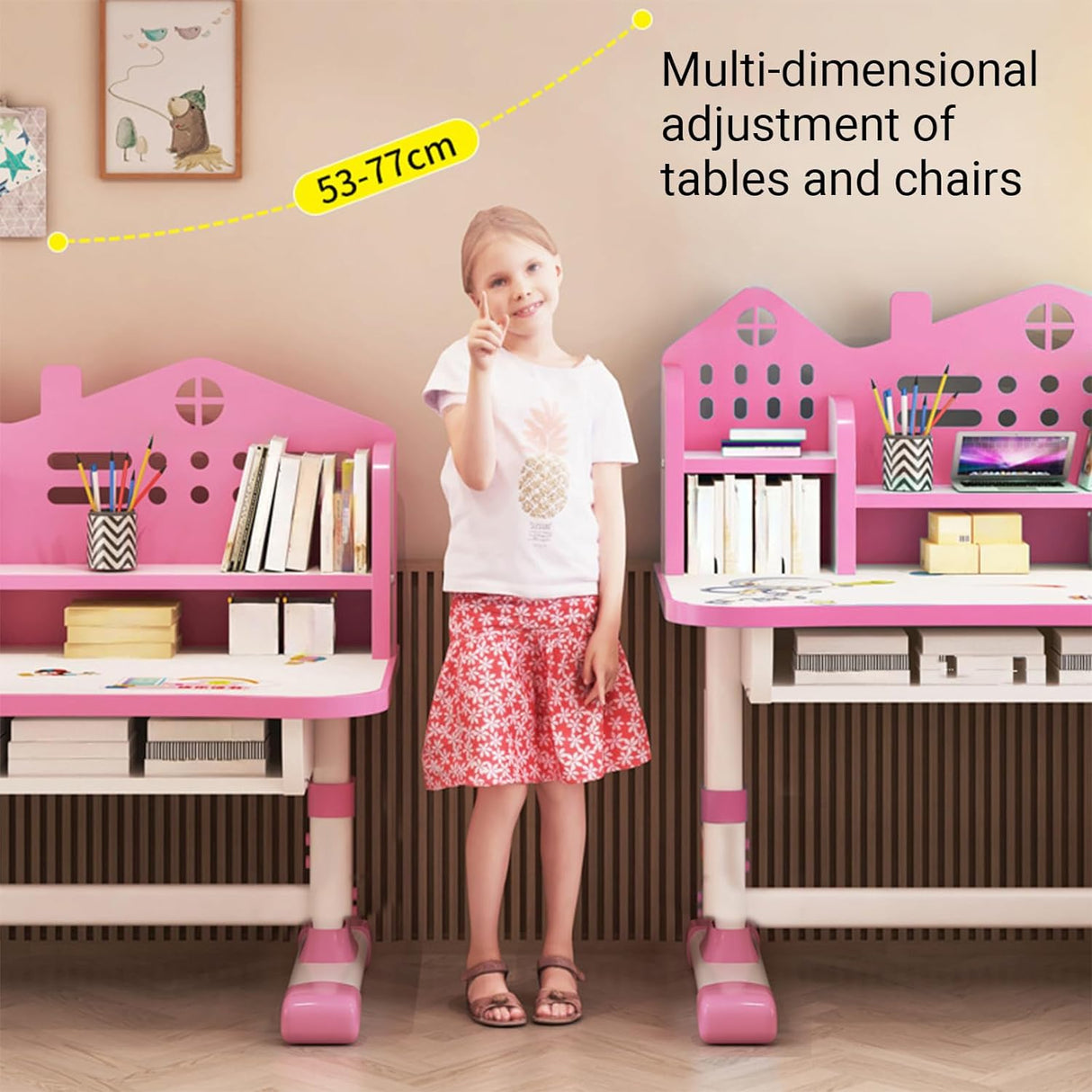 Set Escritorio y Silla Ajustable para Niñas, Ergonómico, con Cajón