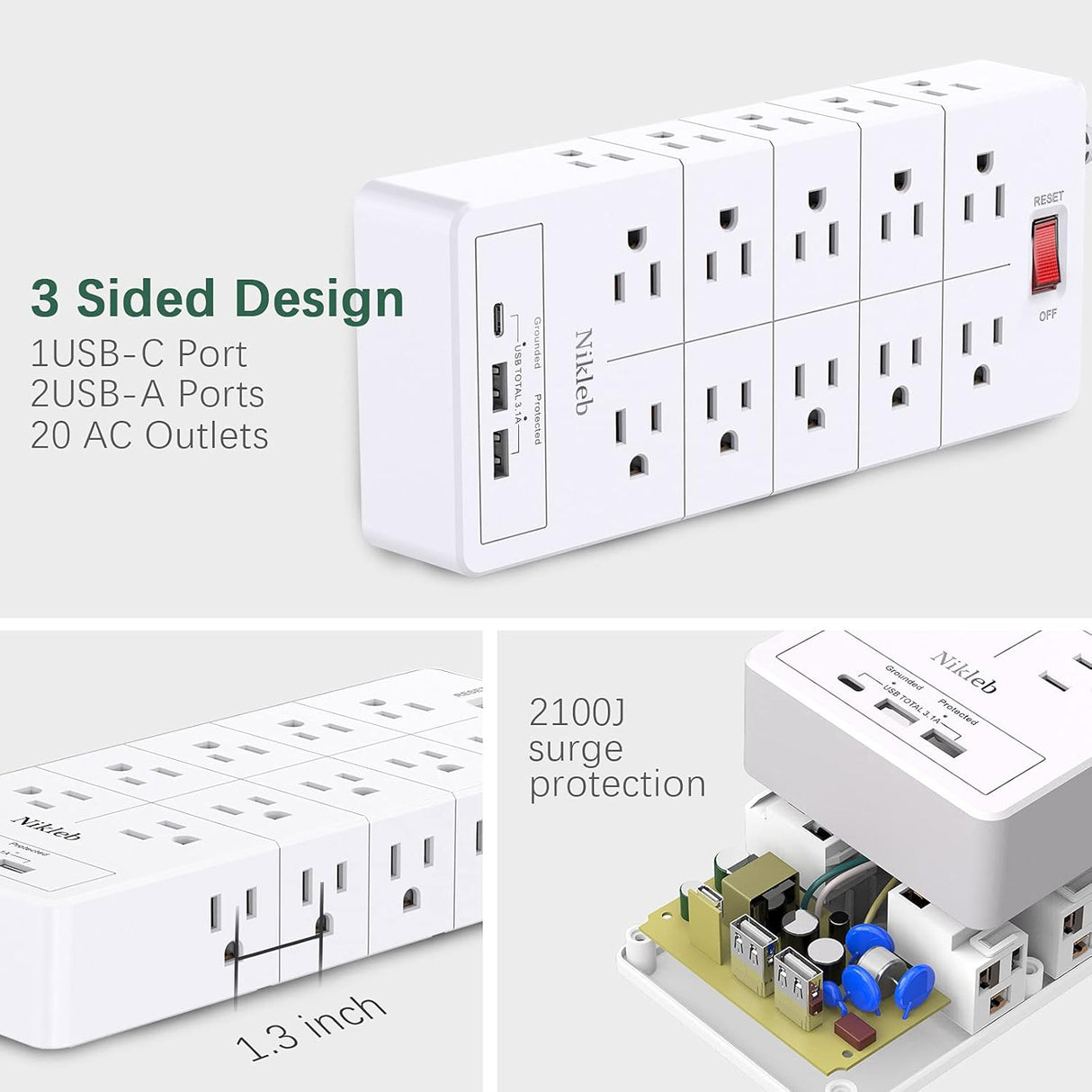 Protector de sobretensiones 23 en 1, cable de extensión de 6 pies