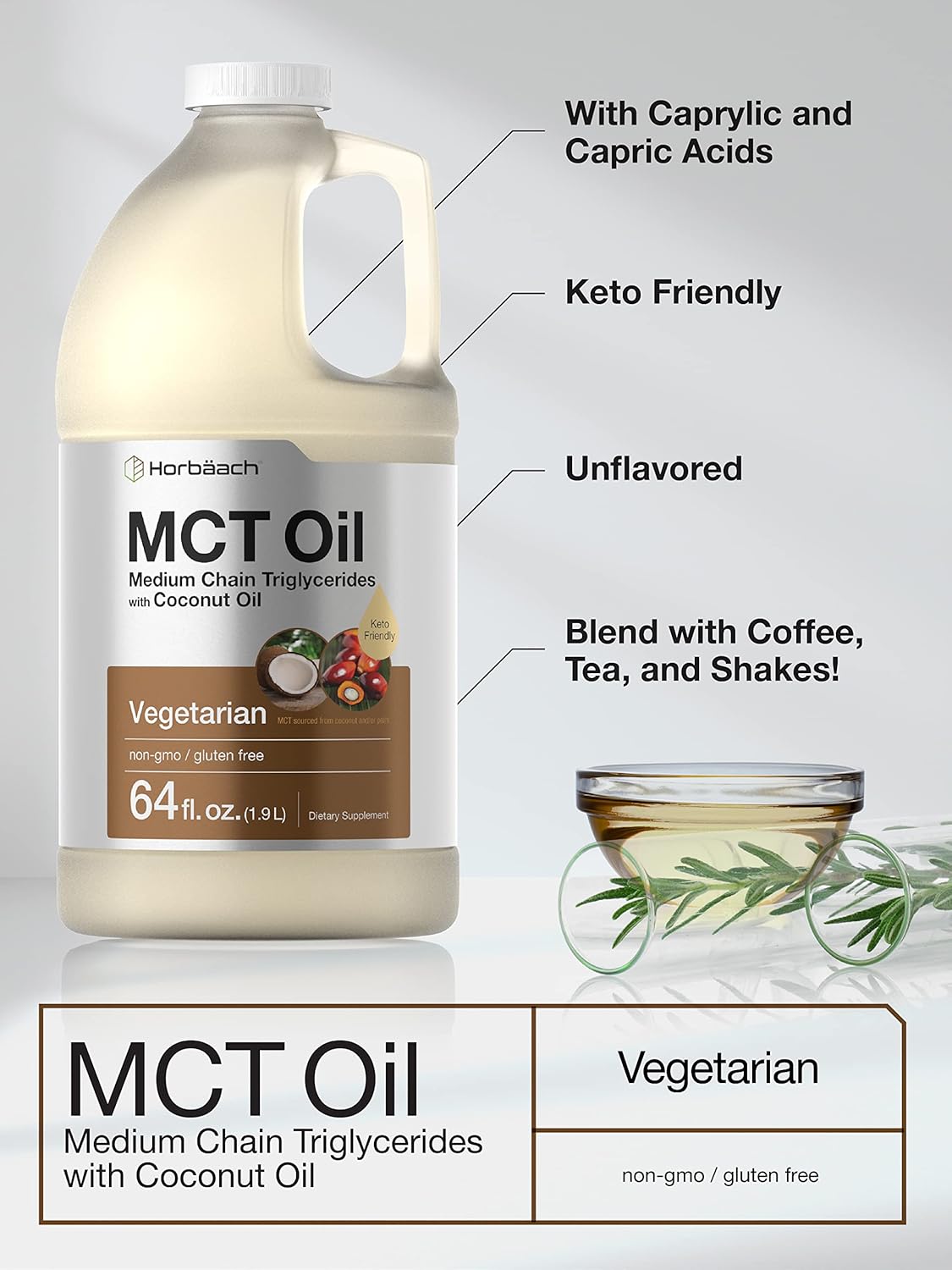 Aceite Keto MCT 64 oz Fórmula vegetariana sin OMG  sin sabor