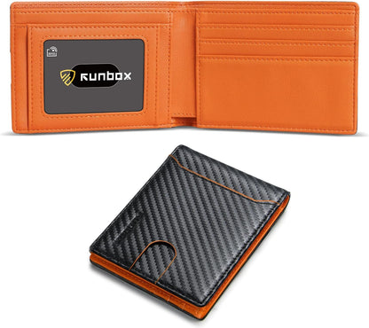 Billetera RUNBOX para hombres, delgada, RFID, capacidad grande