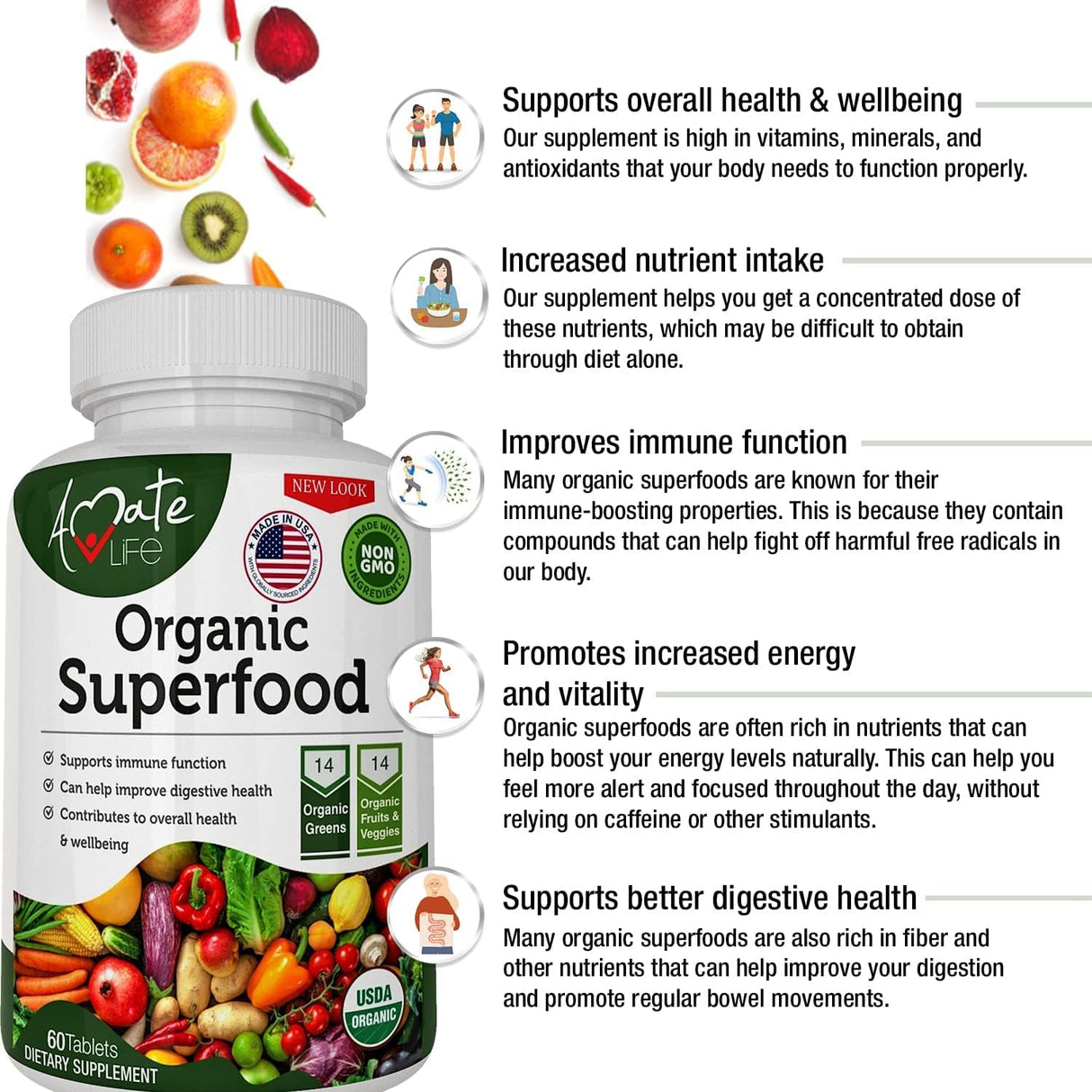 Suplemento Complejo orgánico de frutas y verduras  120 unid