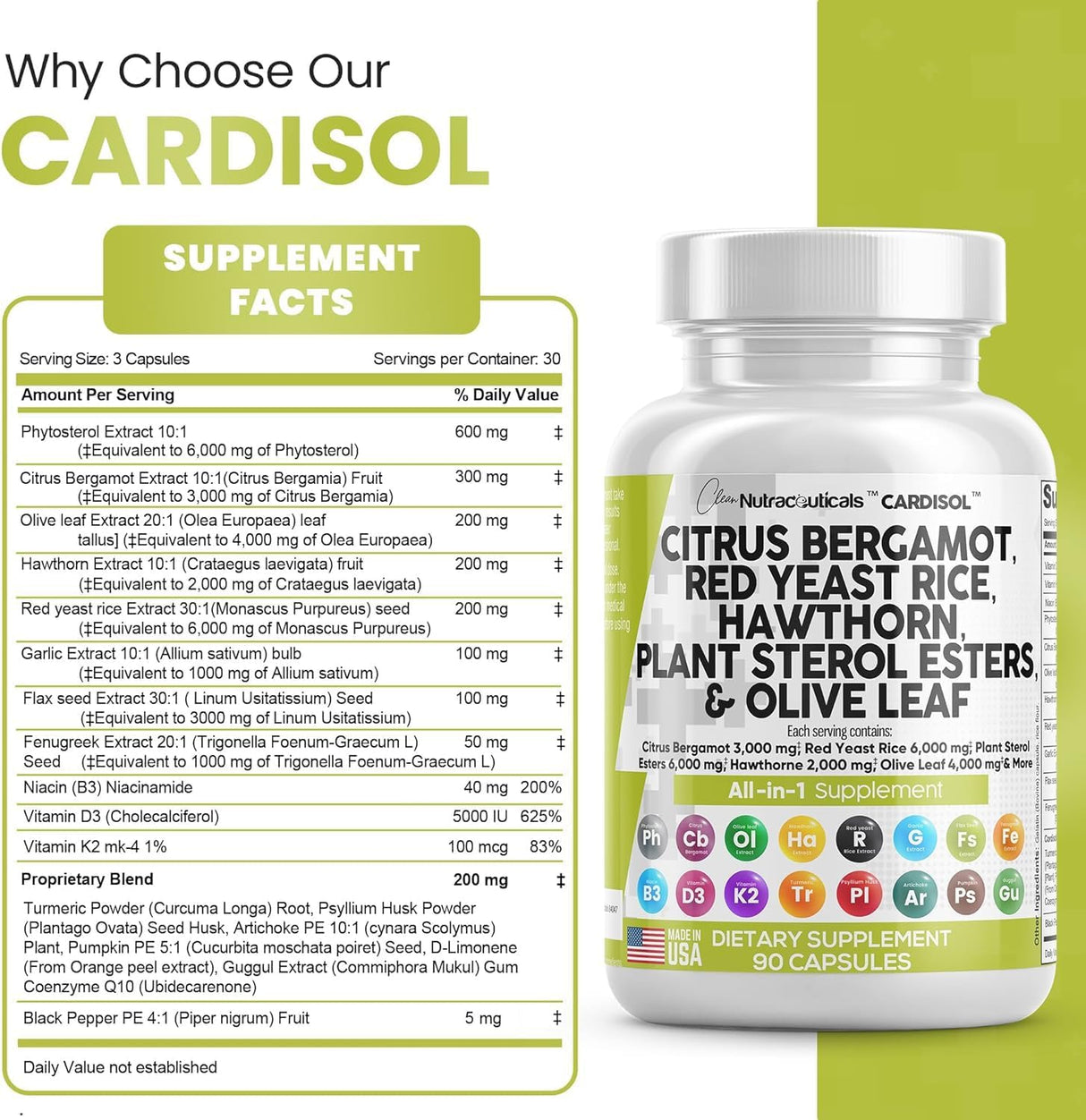 Suplemento Citrus Bergamota 3000mg Arroz de levadura roja