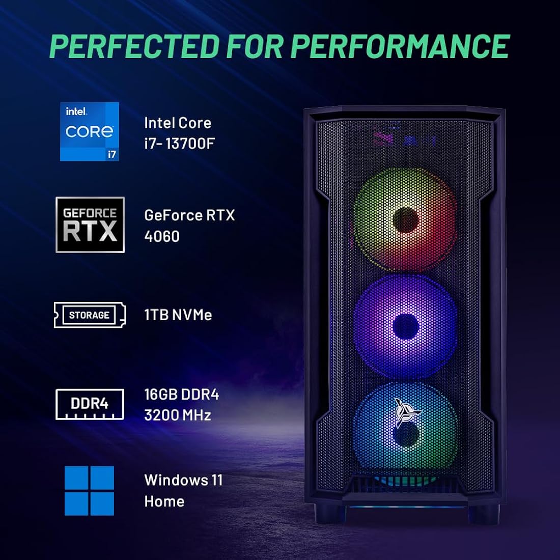 Computadora de escritorio de juego de 1 TB16 GB DDR4 negro