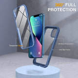 Miracase Funda compatible con iPhone 13 de 6.1 pulgadas, 2021 carcasa transparente de cristal de cuerpo completo con protector de pantalla de cristal templado 9H incorporado para iPhone 13, azul oscuro