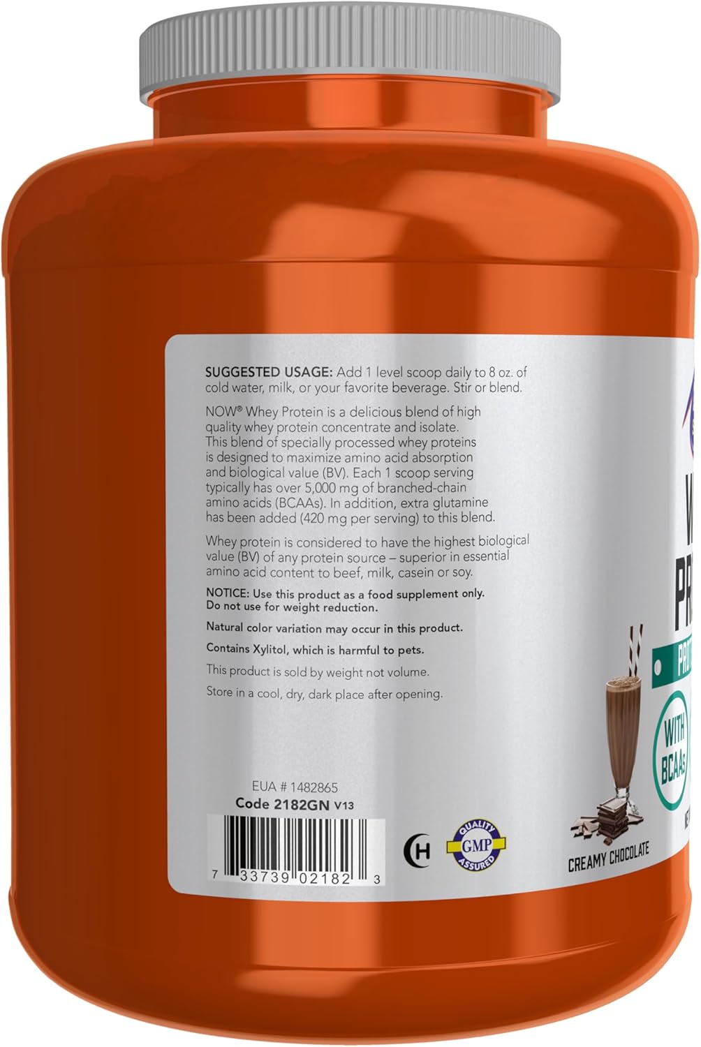 Suplemento de Proteína de Suero de NOW Foods, 24 g, BCAAs, Chocolate, 6 lb
