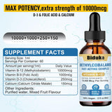Vitamin B12 Líquido Sublingual 10,000mcg, D3, B9, Calcio, Vegano