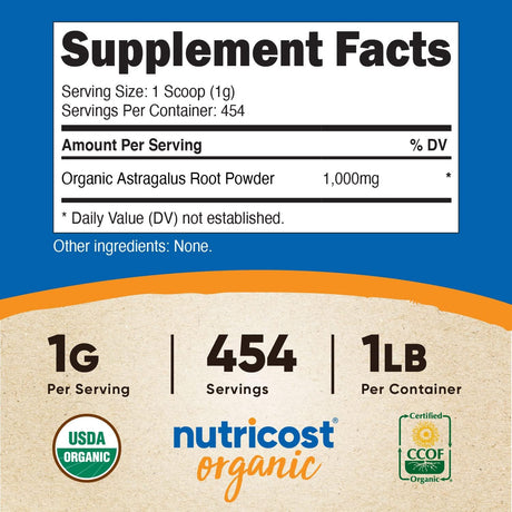 Nutricost Polvo de raíz de astrágalo orgánico de 1 libra
