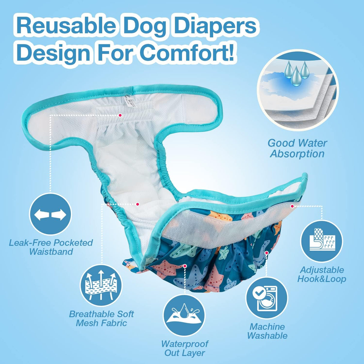 Pet Soft Pañales para perras – Paquete de 3 pañales lavables