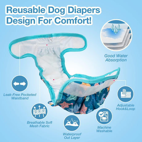 Pet Soft Pañales para perras – Paquete de 3 pañales lavables