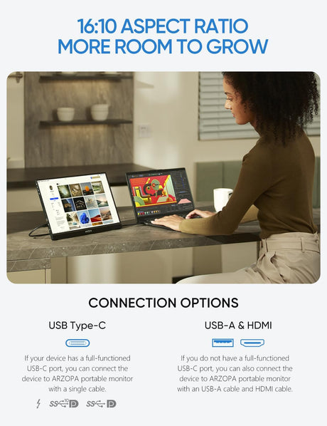 Monitor portátil ARZOPA 16 2.5K QHD, USB-C, HDMI - Z1RC