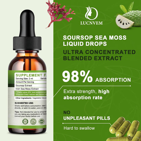 Soursop Graviola con Sea Moss Líquido, 2 Pzas