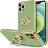 Hython Funda para iPhone 12 Pro Max con soporte de anillo [soporte de anillo giratorio de 360°] [forro de microfibra suave] Carcasa protectora de teléfono con borde de oro rosa, verde claro