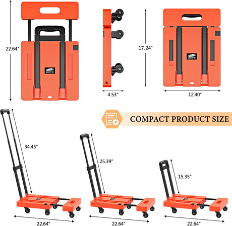 Carretilla Plegable SOYO, 500lbs, 6 Ruedas, 2 Cuerdas Elásticas