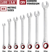 Juego de 7 Llaves de Carraca Métricas Powerbuilt 100 Dientes