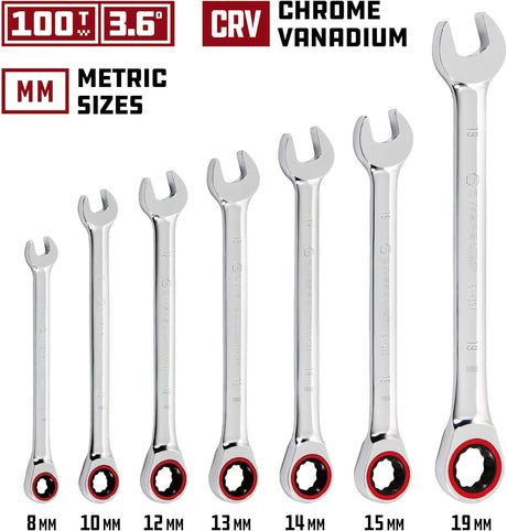 Juego de 7 Llaves de Carraca Métricas Powerbuilt 100 Dientes