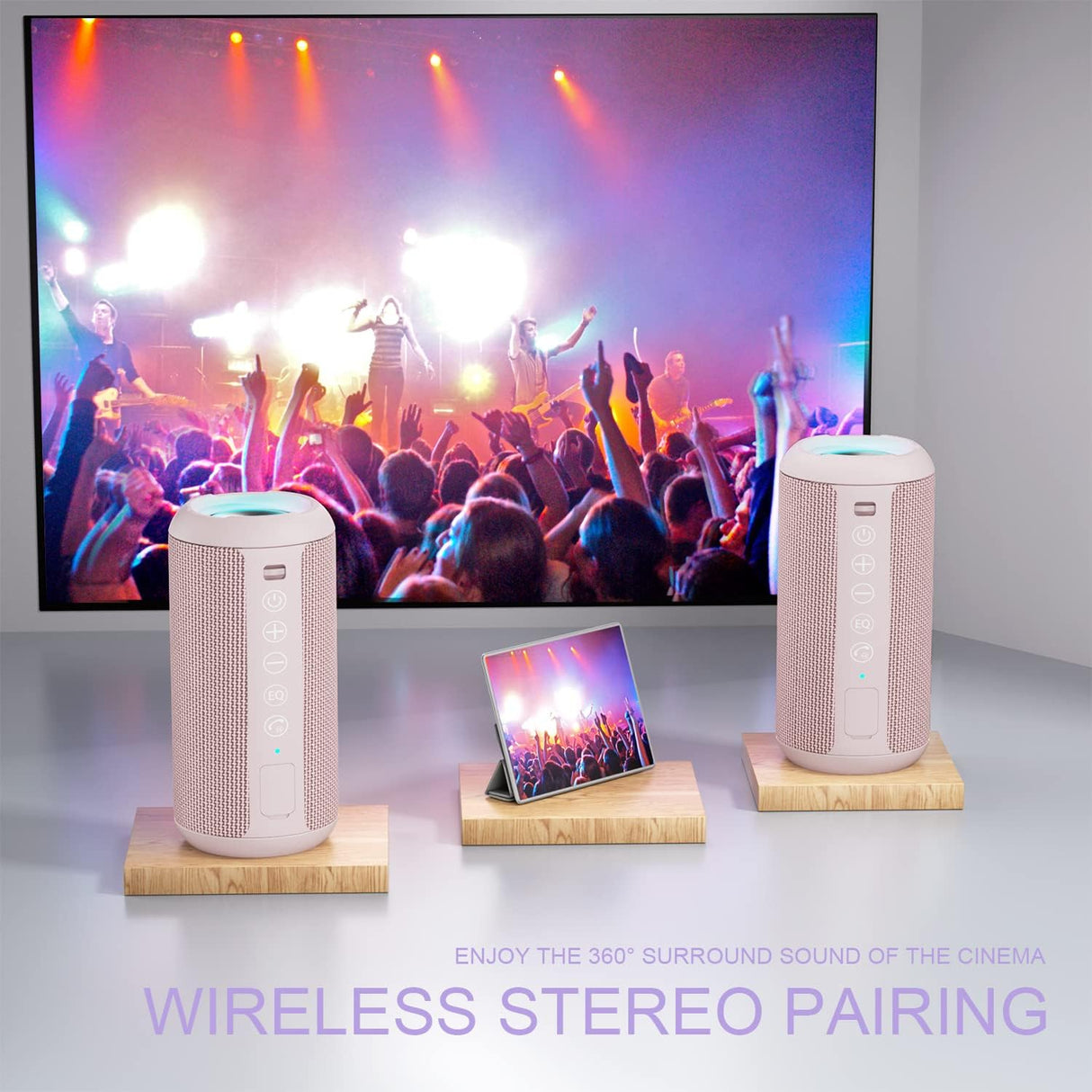 Parlante Bluetooth 5.3 inalámbrico IPX7, sonido estéreo 24 W, RGB