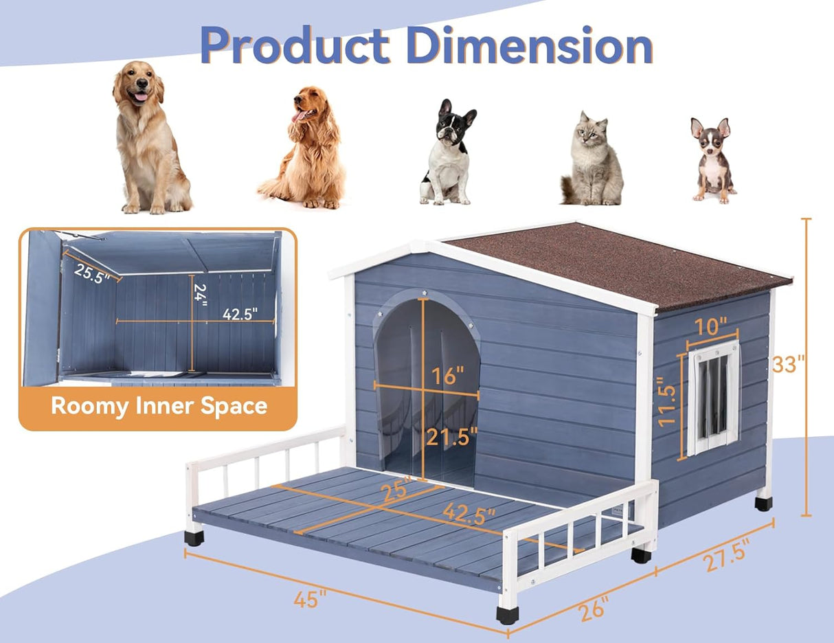 Casa para perros resistente a la intemperie con porche