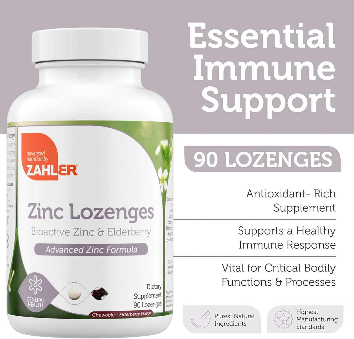 Suplemento pastillas de zinc con saúco  masticables de 25 mg