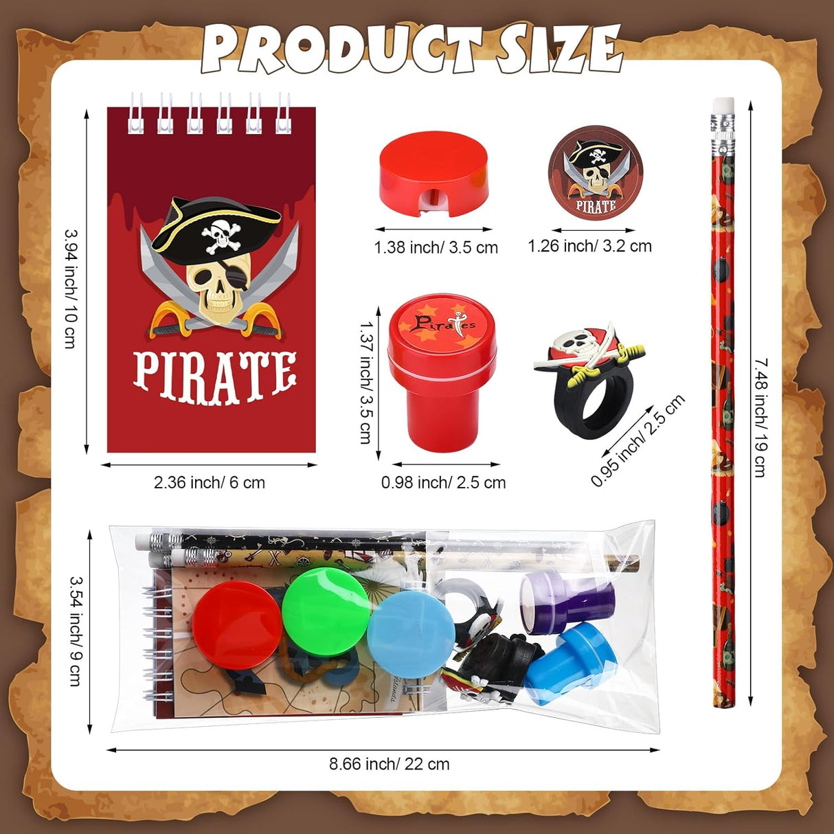 Seajan 96 Piezas Fiesta Pirata: Notas, Lápices, Stickers y Más