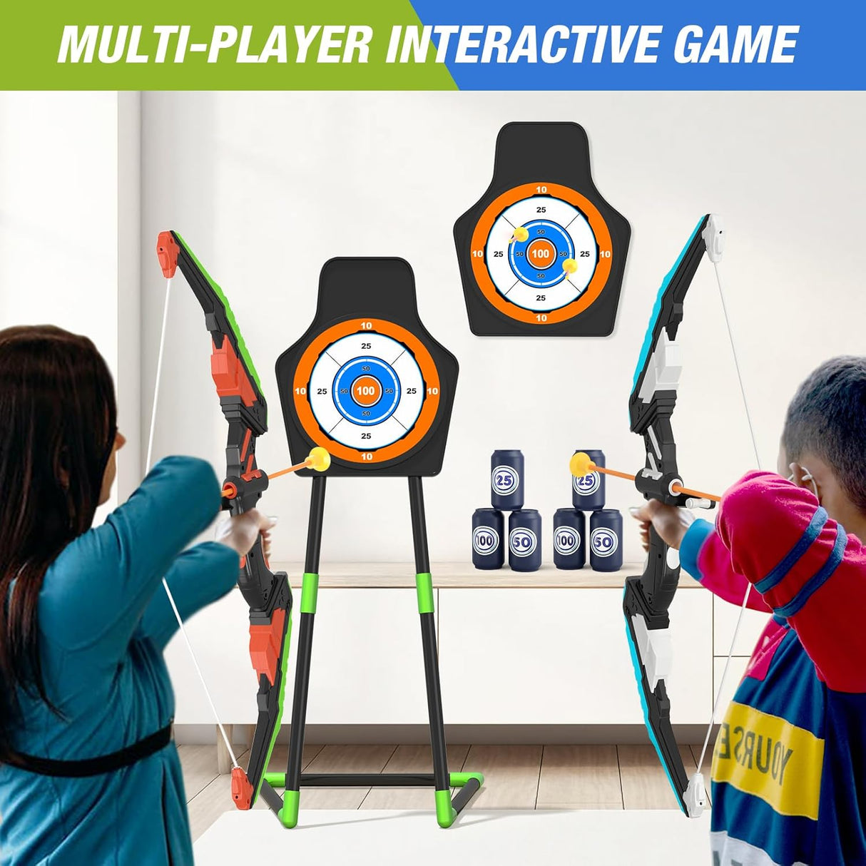 Juego de Arcos y Flechas LED para Niños, 24 Flechas, 2 Carcaj