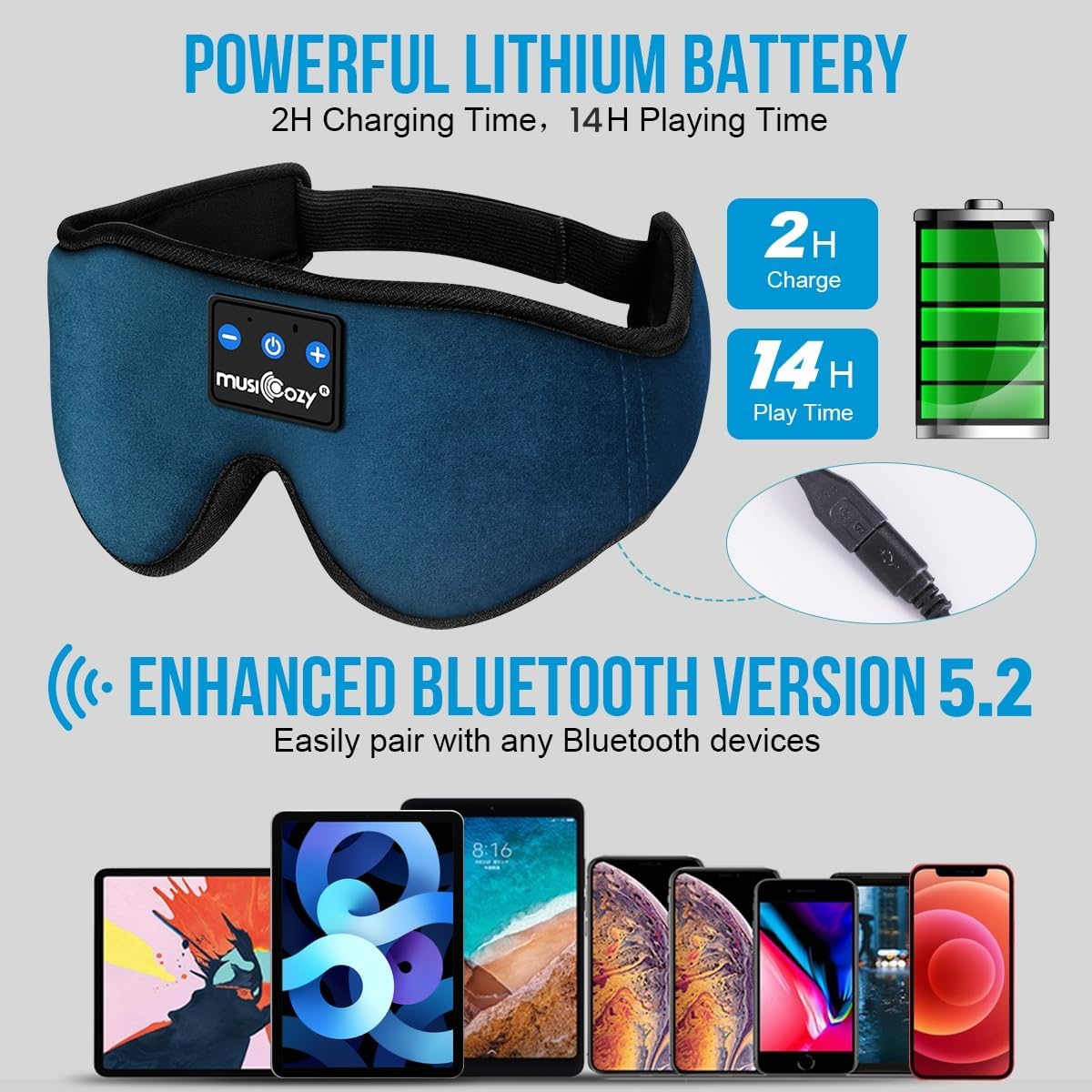 Auriculares Bluetooth para dormir MUSICOZY, ultra delgados, 5.2