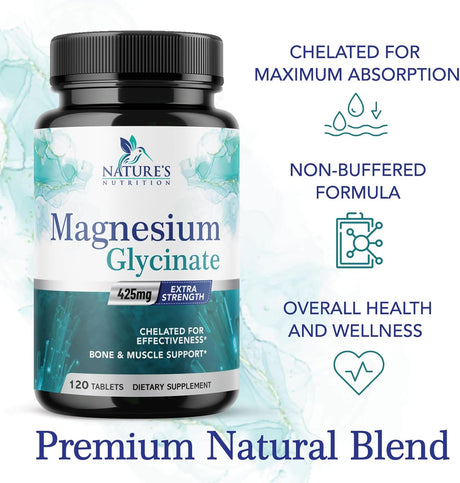 Suplemento Glicinato de magnesio 425 mg con calcio  vegano