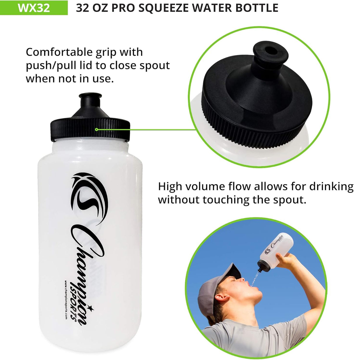 Champion Sports Botella de agua WX32 Pro Squeeze