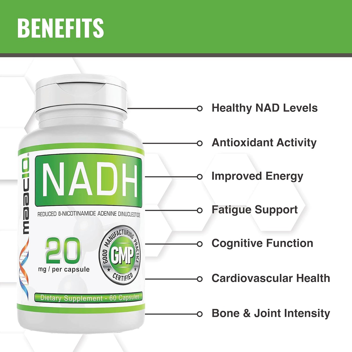 Suplemento MAAC10 NADH 20mg cada 60 cápsulas para energía