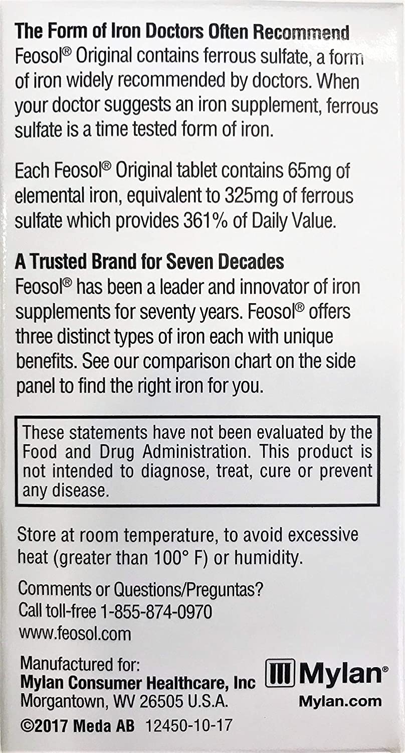 Suplementos Feosol de hierro sulfato ferroso  325 mg