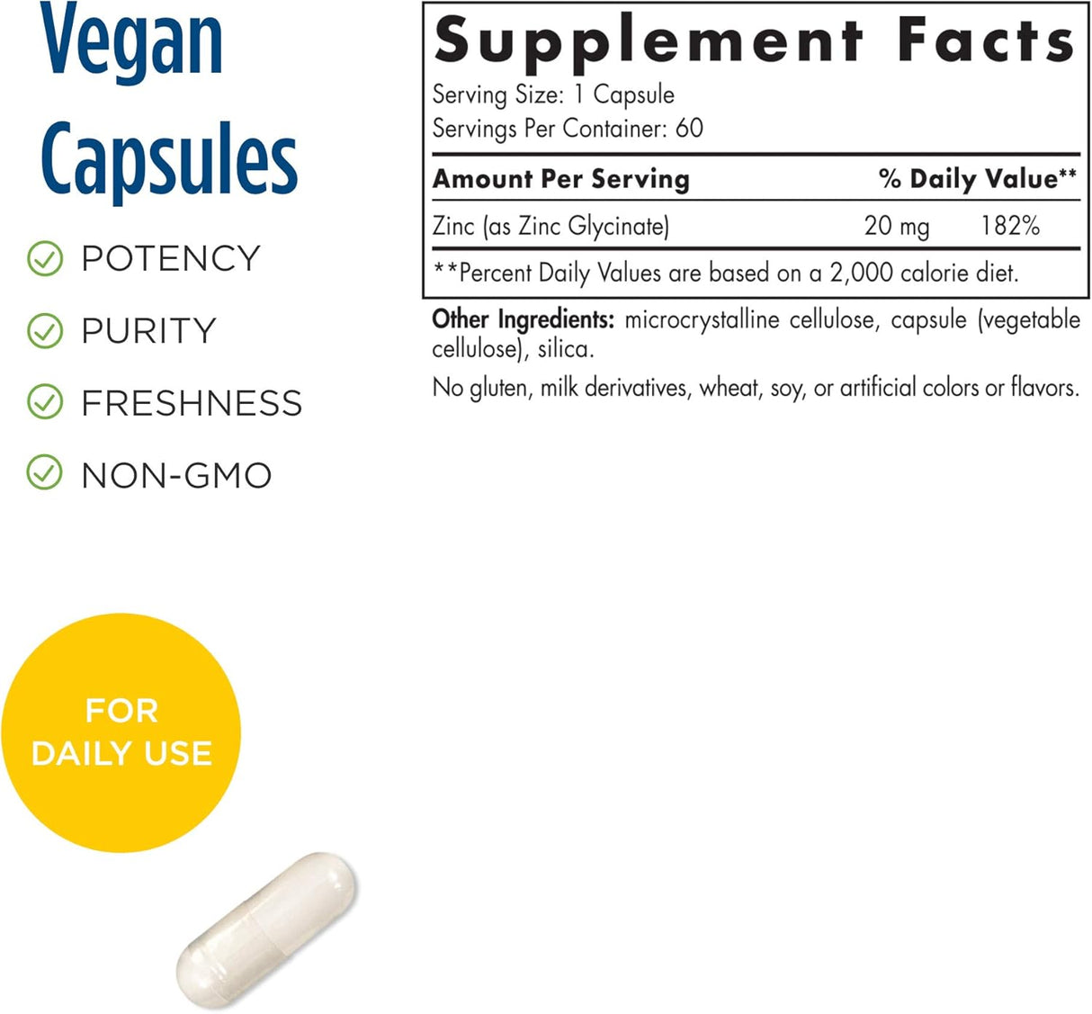Suplemento Glicinato de zinc 60 cápsulas  20 mg glicinato
