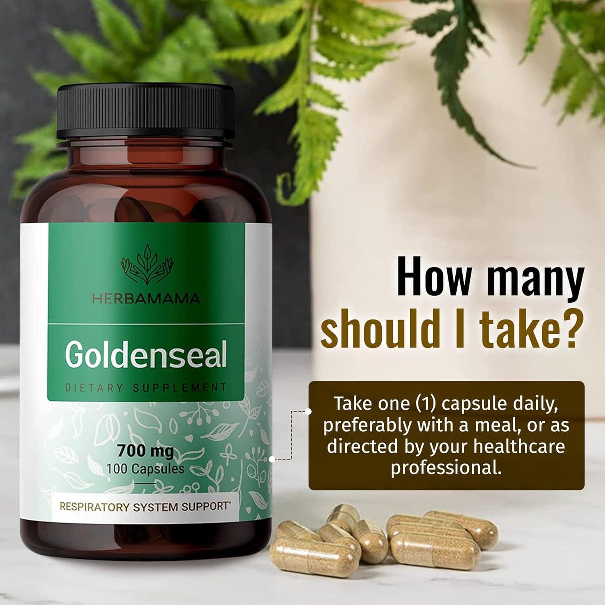 Suplemento de raíz Goldenseal  Pastillas orgánicas 100 cáp