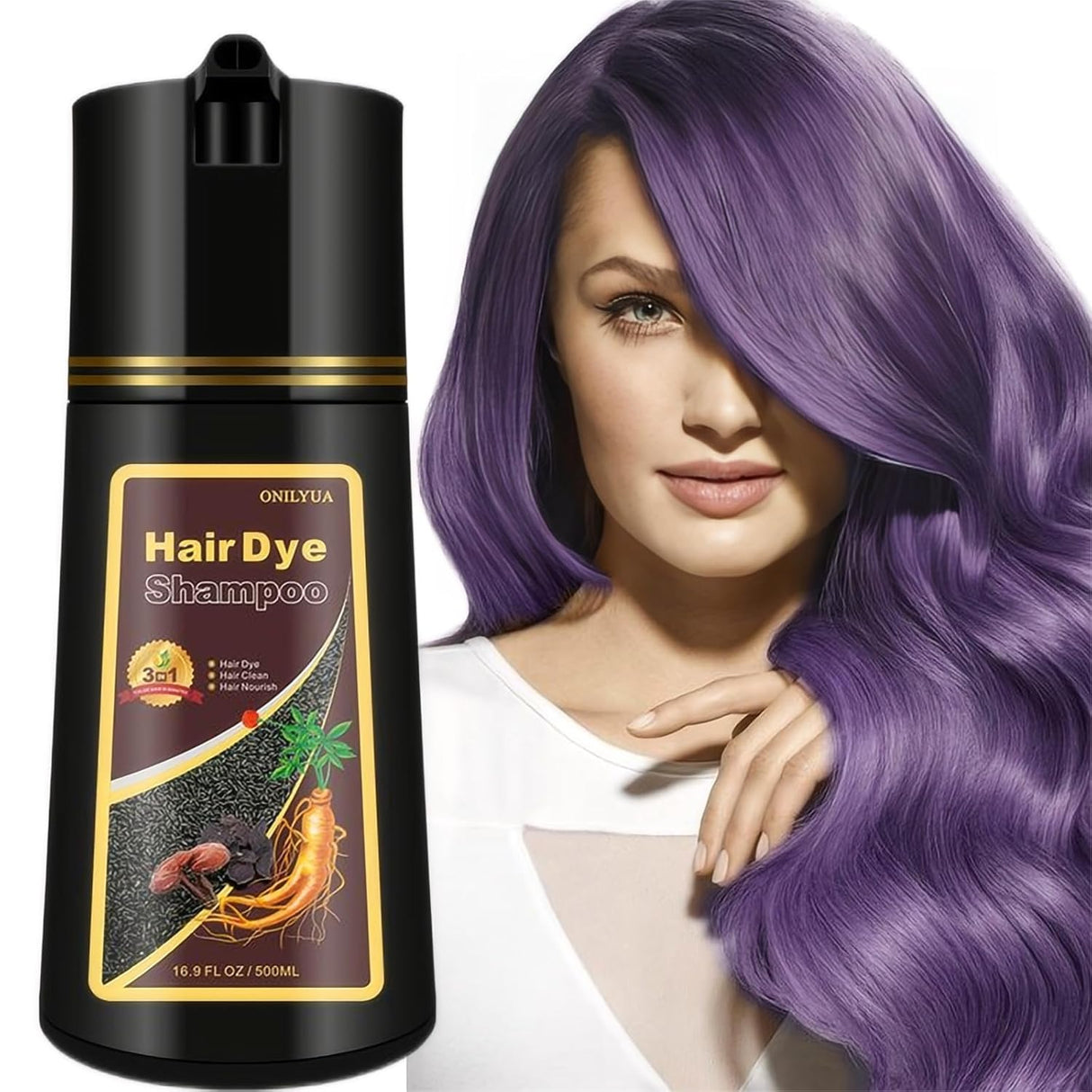 Champú de tinte para el cabello morado 3 en 1