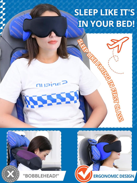 Almohada de viaje para avión, soporte 360°, con máscara, Modelo Black