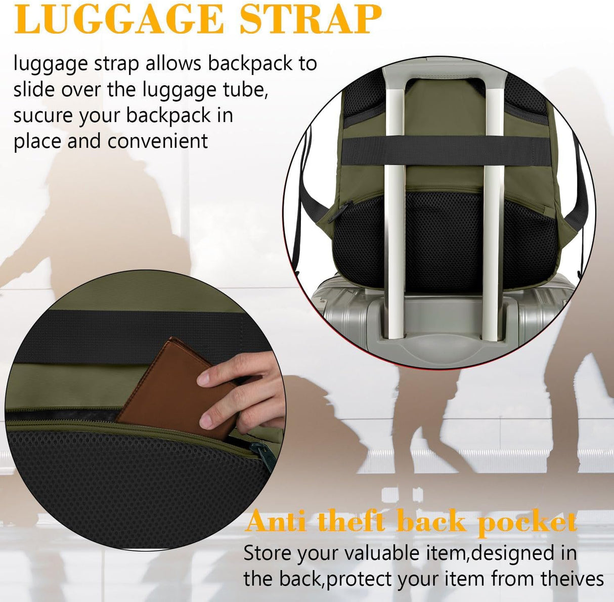 Mochila de viaje para laptop de 15.6 pulgadas verde