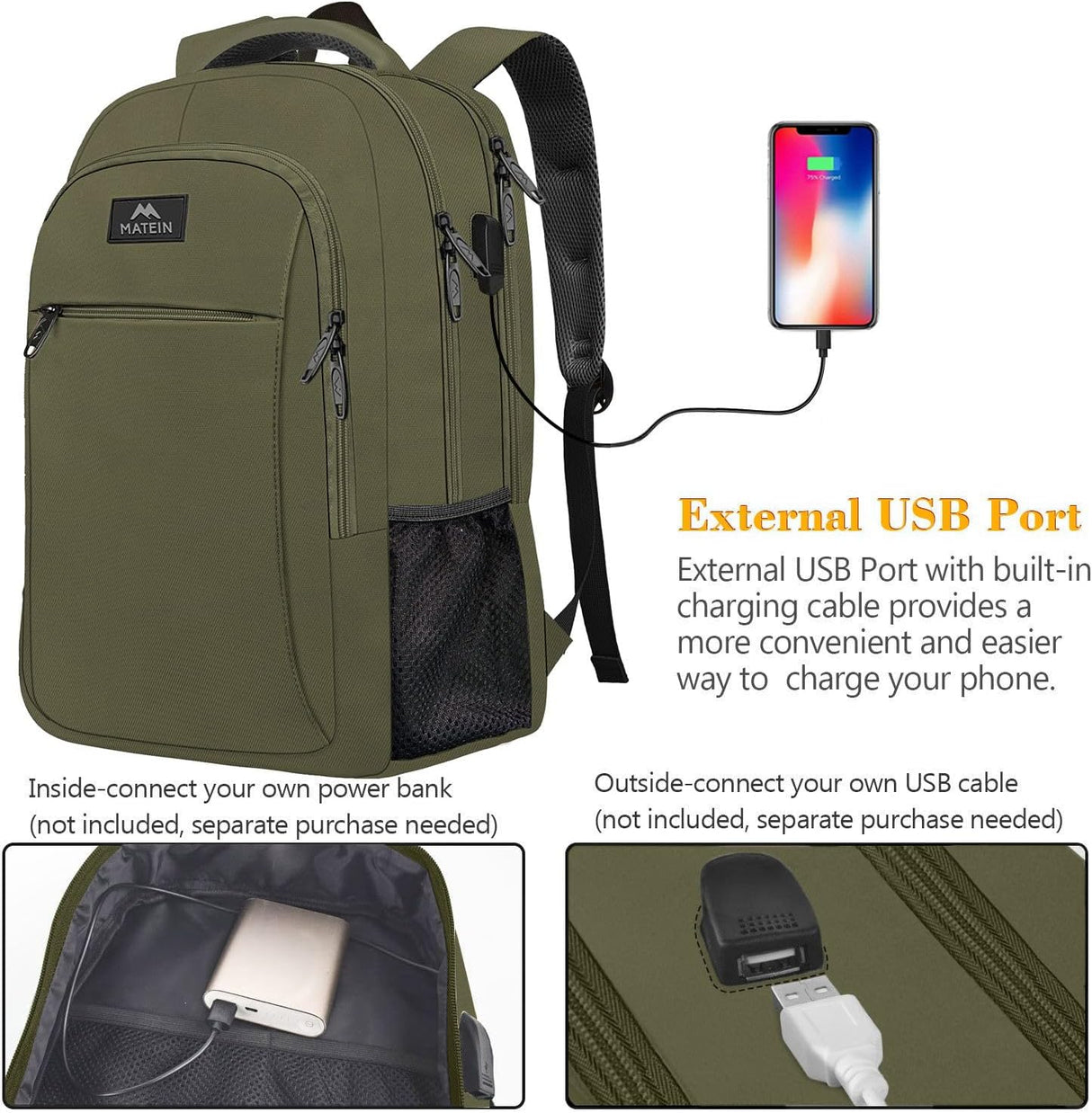 Mochila de viaje para laptop de 15.6 pulgadas verde