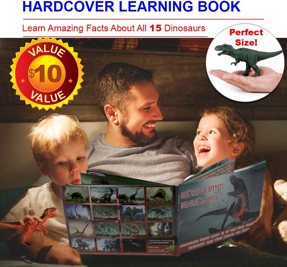 Conjunto de Dinosaurios DinoMax con Libro, 15 Piezas, T-Rex