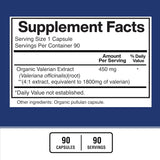 Suplemento Valeriana orgánica de 1800 mg  vegana 90 cáp