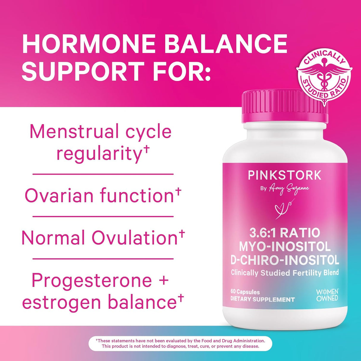 Pink Stork Inositol 3.6:1 para Fertilidad y Hormonas - 60 cápsulas