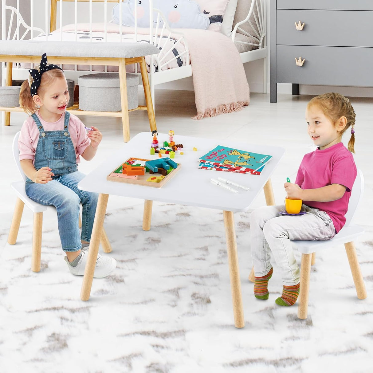 Juego de mesa y silla para niños 3 piezas de madera