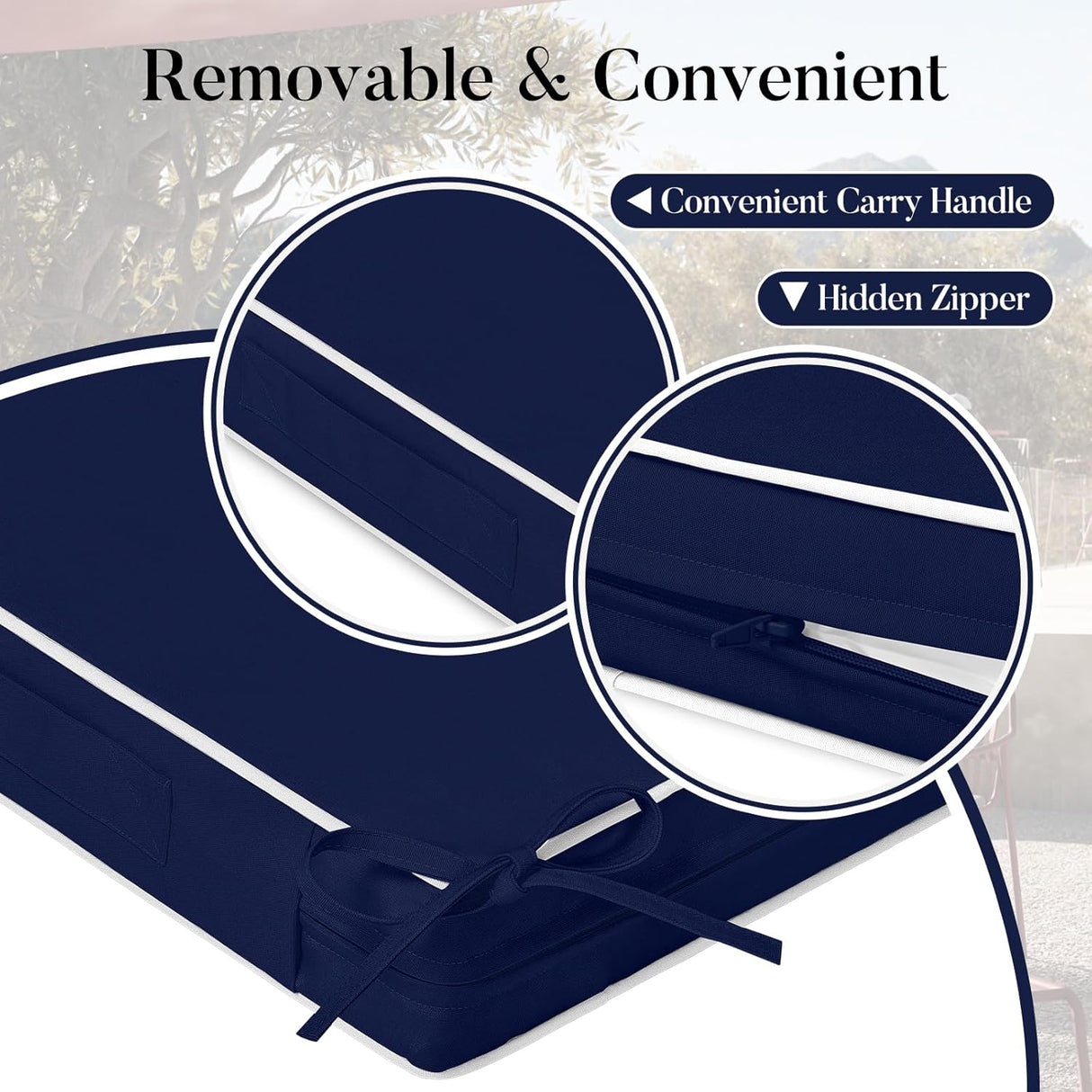 Basic Beyond Cojines para sillas de exterior para muebles de patio, impermeables, juego de 4 cojines de asiento de exterior de 19 x 19 pulgadas, cojines para sillas de patio con lazos y asa, color