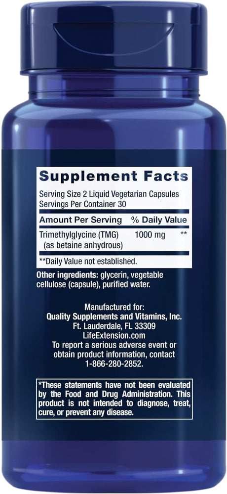 Life Extension TMG 500 mg – Trimetilglicina sin gluten 60 u