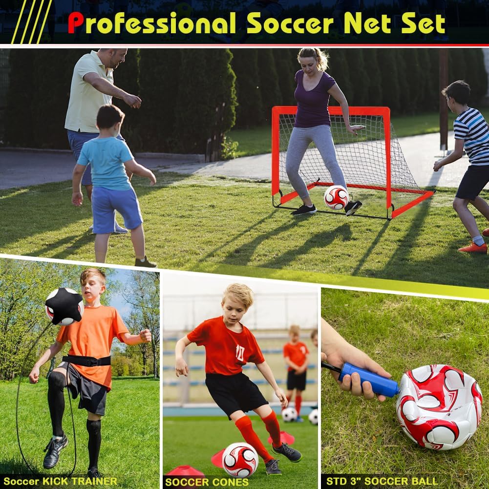Juego de portería de fútbol desplegable con red para niños
