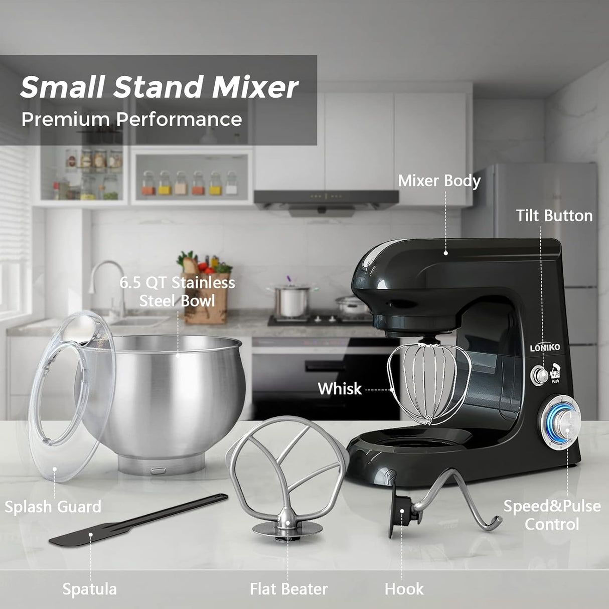 Batidora de pie 6.5QT, 6 velocidades, acero inoxidable, modelo X.