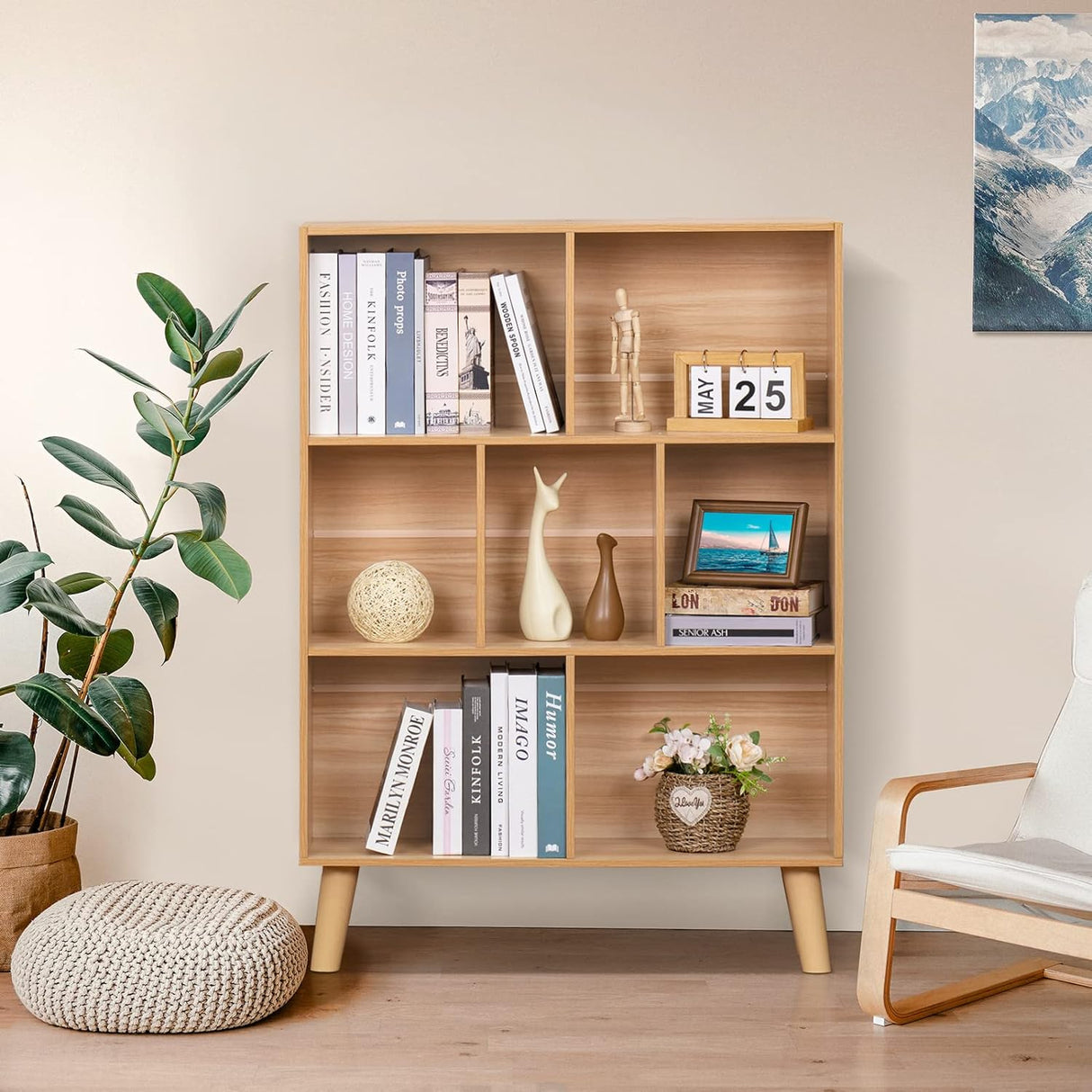 Estantería de madera LEYAOYAO, 3 niveles, moderna y abierta