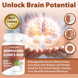 Cápsulas de Ashwagandha y Lion's Mane, Suplemento Cerebral, 90 Caps