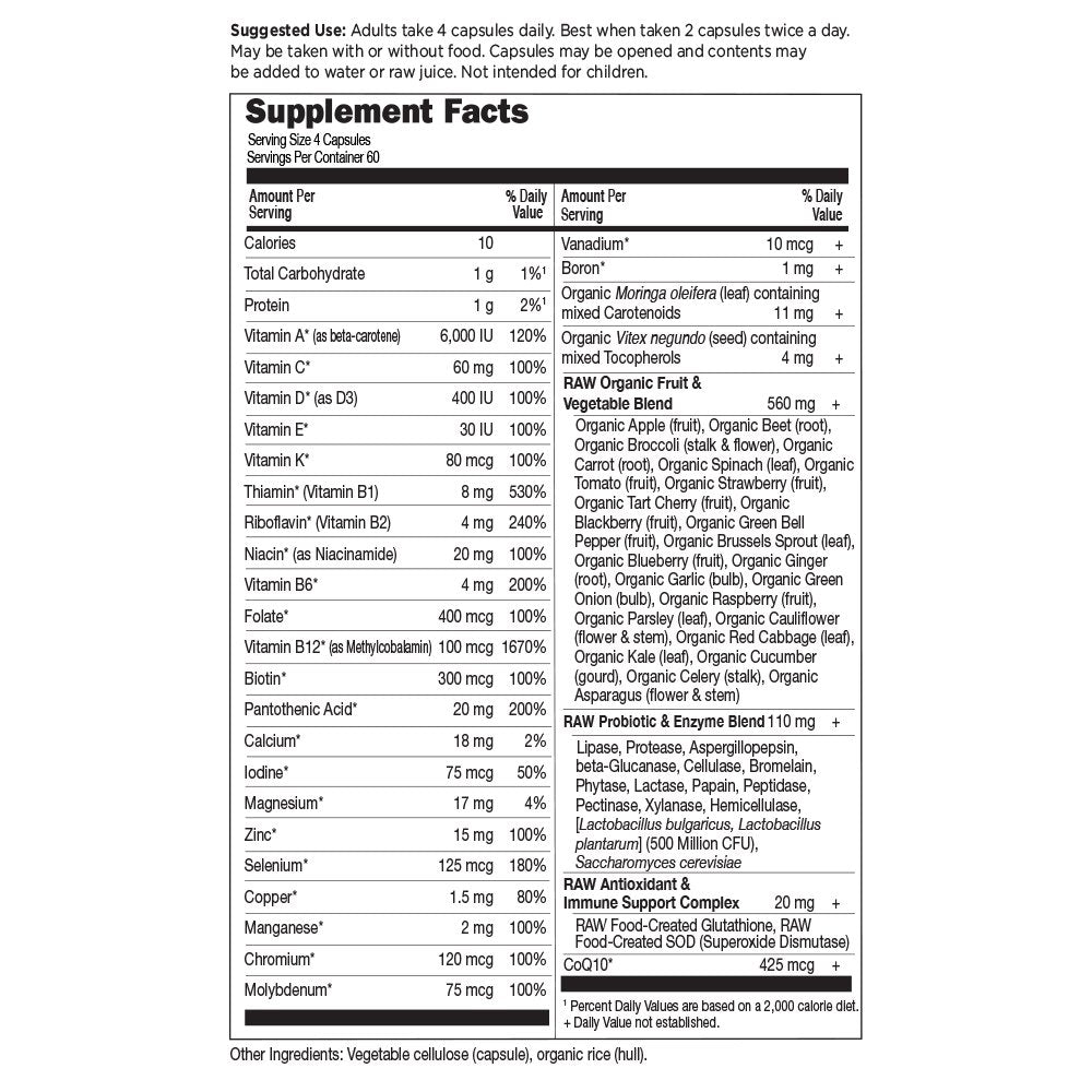 Suplemento de vitaminas de alimentos enteros crudos