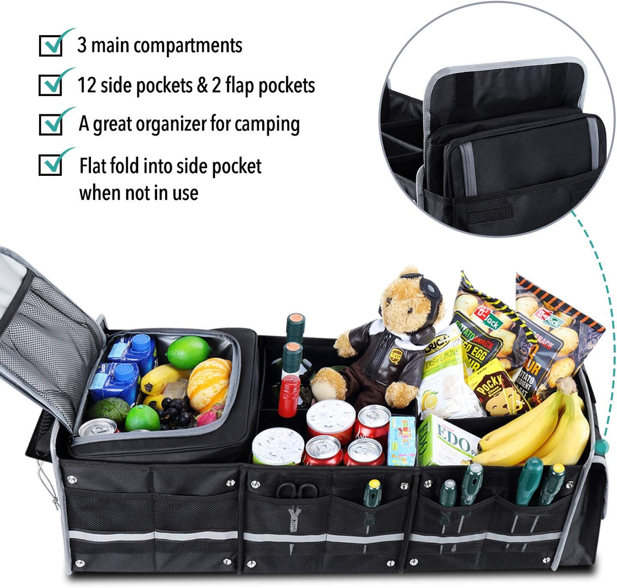 Organizador de maletero impermeable con enfriador, plegable